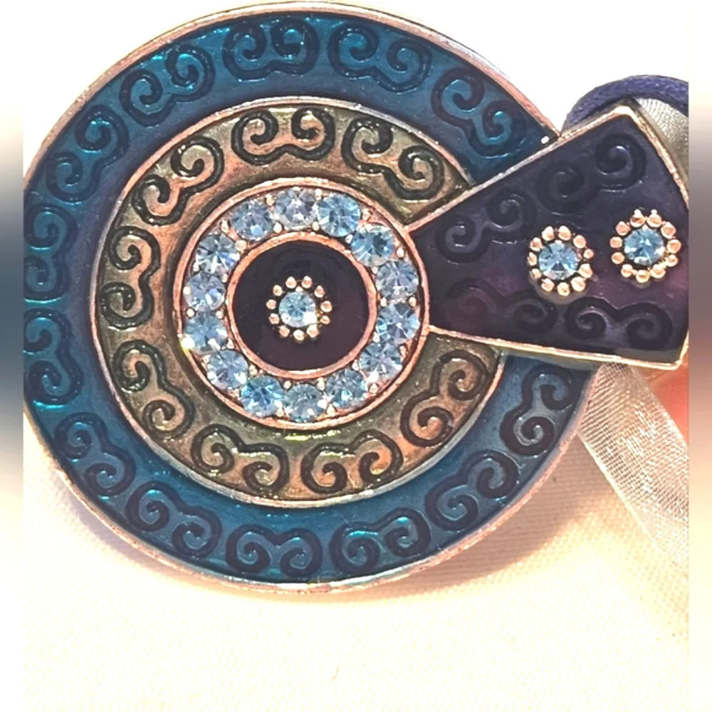 Vintage Silver Etched Blue Rhinestone Enamel Pendant Pierced Earrings Set